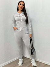 Letter Printed Kangaroo Pocket Hoodie And Sports Pants Two-Piece Set